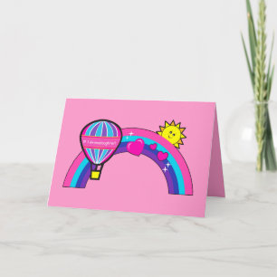 Cartão Parabéns, neta com sol e arco-íris