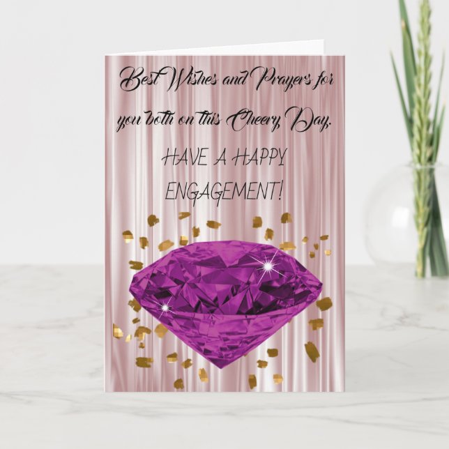 Cartão Parabéns no Noivado, Diamante Roxo Dourado (Frente)