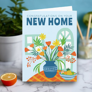 Cartão PARABÉNS NOVA CASA MOVENDO Vaso de Flor