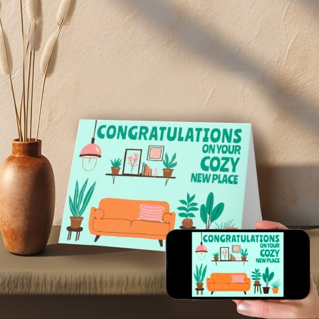 Cartão Parabéns Nova Casa Sala de Estar Aconchegante Fofa (Congratulations New Home Cozy Cute Living Room Card
Housewarming Digital eCard )