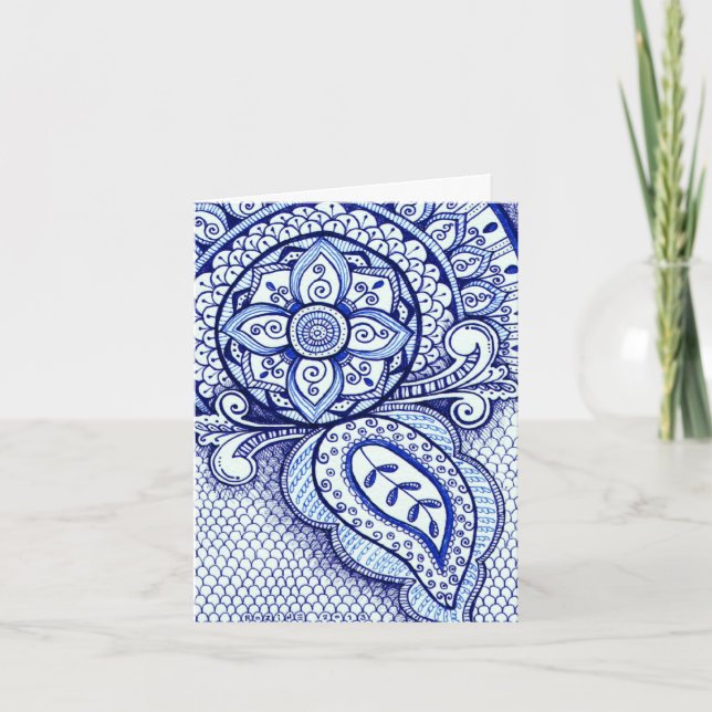 Cartão Parabéns Nova Mãe É um Menino Damask Mandala India (Frente)