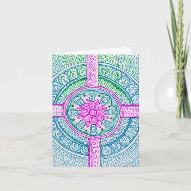 Cartão Parabéns Nova Mamãe Bebê Pastel Damask Mandala Ind (Frente)