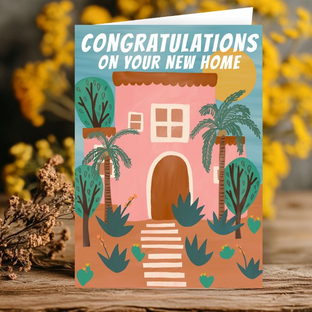 Cartão Parabéns Novo Adobe House Cactus Personalizado (Congratulations New Home Adobe House Cactus Arizona New Mexico Custom Card
)