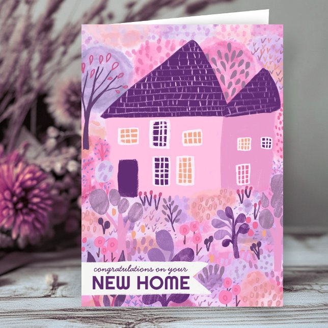 Cartão Parabéns Novo Gráfico de Aquarela do Jardim Domést (Congratulations New Home Housewarming Garden Watercolor Cute Card
)