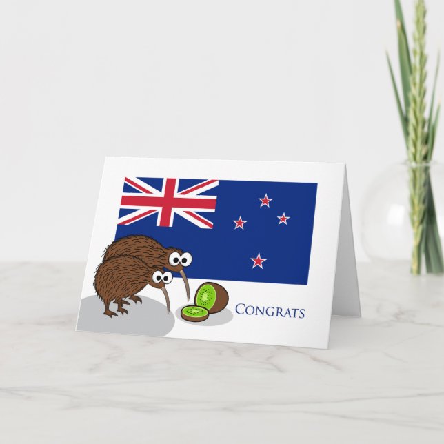 Cartão Parabéns para novos pais, aves de Kiwi e Fruta (Frente)