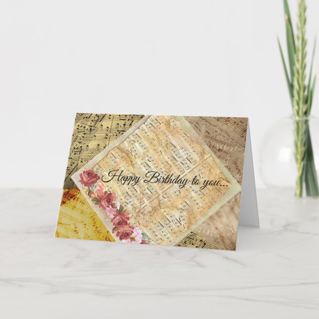 Cartão Parabéns para você Vintage Sheet Music Card (Frente)