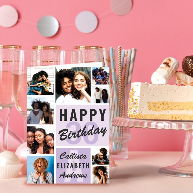 Cartão Parabéns pela Colagem de Fotos do Monograma Roxo (Criador carregado)