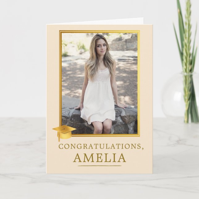 Cartão Parabéns pela Formatura em Foto Elegante em Ouro (Frente)