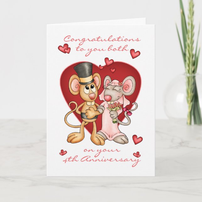 Cartão Parabéns pelo 4º aniversário -camundongos fofos an (Frente)