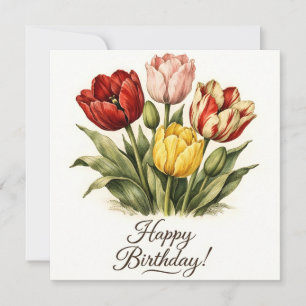 Cartão Parabéns pelo Aniversário Flores de Tulipa Vintage