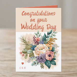 Cartão Parabéns pelo Casamento de Flores laranja pêssego