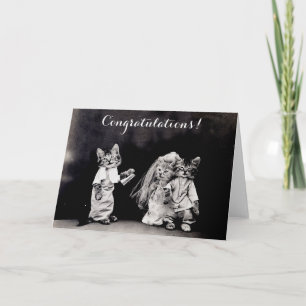 Cartão Parabéns pelo Casamento de Gatos Vintage Fofos