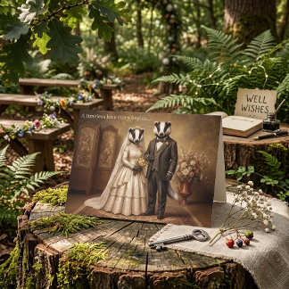 Cartão Parabéns pelo Casamento do Casal de Texugos Vintag