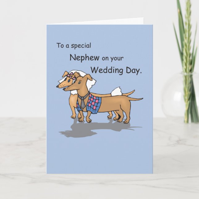 Cartão Parabéns pelo casamento do sobrinho com Dachshunds (Frente)