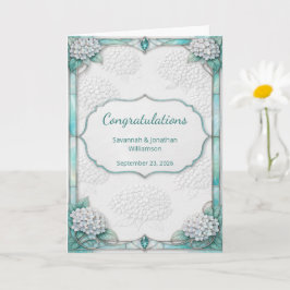 Cartão Parabéns pelo Casamento Floral Branco Elegante Azu