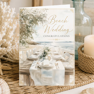 Cartão Parabéns pelo Casamento na Praia Casamento à Beira