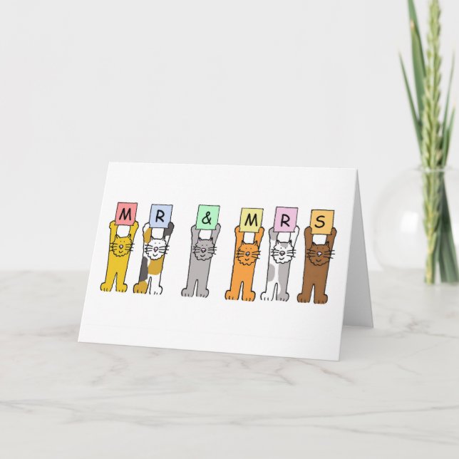 Cartão Parabéns pelo Casamento Senhor e Senhora Gatos Fof (Frente)