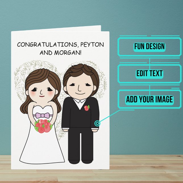 Cartão Parabéns pelo Dia do Casamento Anime Noiva e Noivo (Send your love and congratulations with a modern and unique twist.)