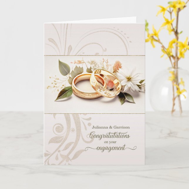 Cartão Parabéns pelo Noivado Alianças de Casamento Person (Flor Amarela)