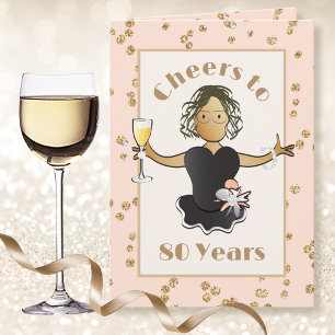 Cartão Parabéns pelos 80 Anos Cute Brilho Glitter