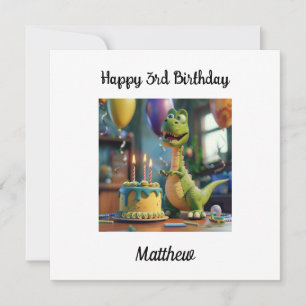 Cartão Parabéns Personalizados pelo 3º Aniversário, Dino