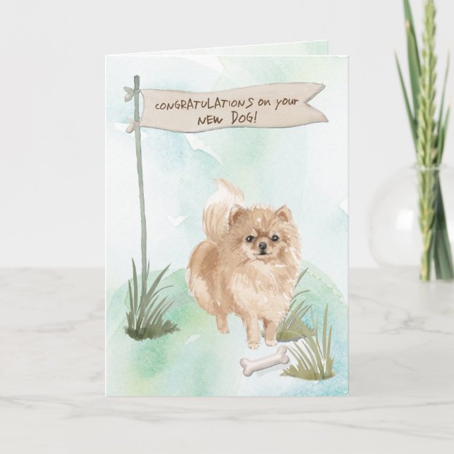 Cartão Parabéns Pommeranianos no Novo Cão (Frente)