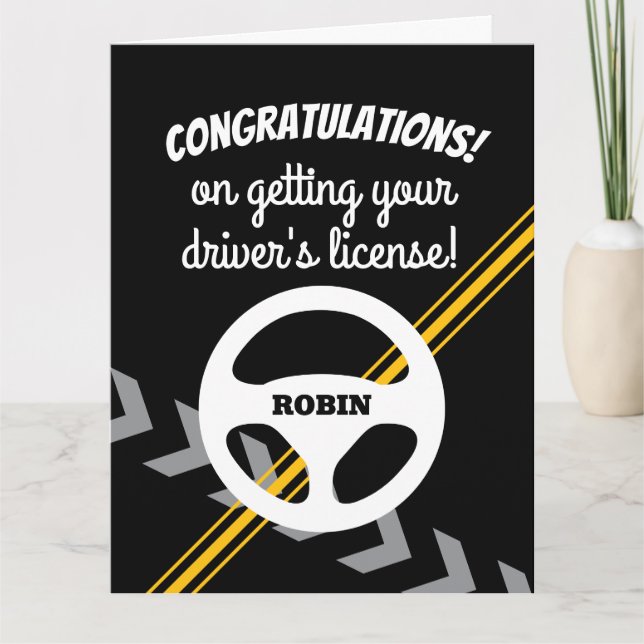 Cartão Parabéns por ter obtido a sua carta de condução (Frente)