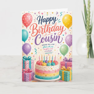 Cartão Parabéns Primo Celebração Colorida