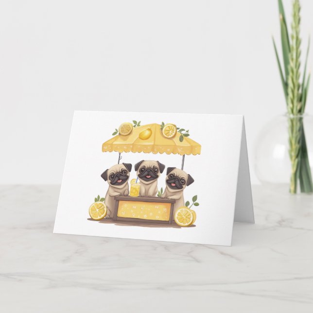 Cartão Parabéns Pug Dogs Lemonade Stand (Frente)