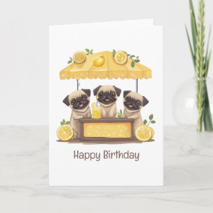 Cartão Parabéns Pug Dogs Lemonade Stand