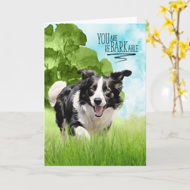 Cartão Parabéns reBARKable Border Collie Cão (Flor Amarela)