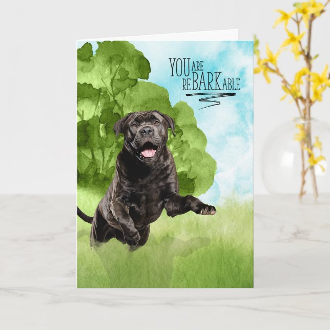 Cartão Parabéns reBARKable Cão Corso Cachorro (Flor Amarela)