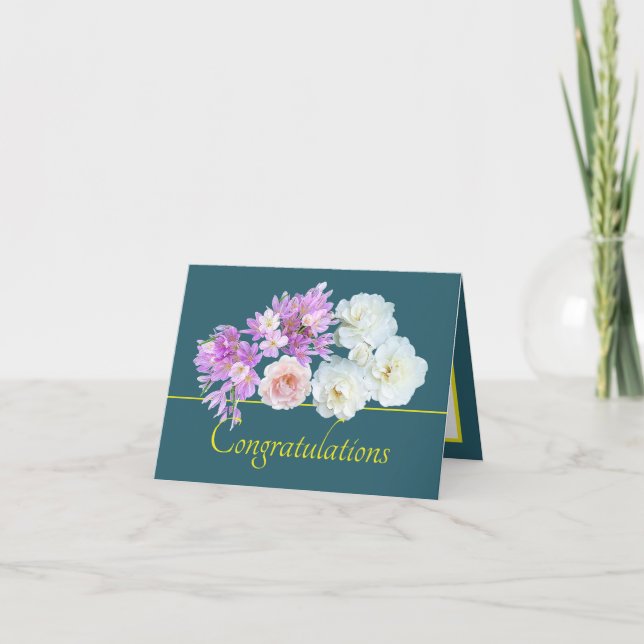 Cartão Parabéns Rosa Buquê Amarelo Verde (Frente)