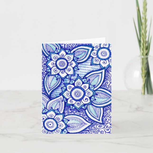 Cartão Parabéns Royal Blue Damask Mandala Indiano (Frente)