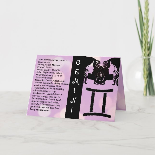 Cartão Parabéns - Sinal de Horóscopo Gemini (Frente)