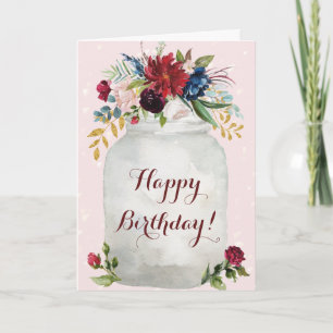 Cartão Parabéns Watercolor Floral Mason Jar