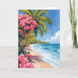 Cartão Paraíso de Praia Tropical | Pintura do Oceano