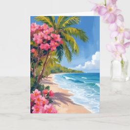 Cartão Paraíso de Praia Tropical | Pintura do Oceano