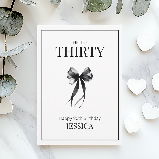Cartão Paraíso Mínimo Moderno 30 preto e branco (30th Black and White Minimalist Elegant Birthday Card)