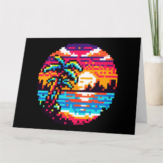 Cartão Paraíso Tropical Sunset Beach Relaxando Pixel Art