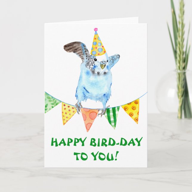 Cartão Parakeet de Pássaro Feliz Aniversário (Frente)