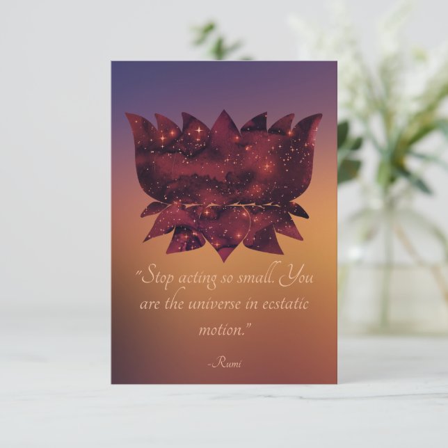 Cartão Parar De Agir Pequeno Rumi Citação Celestial Lotus (Em pé/Frente)