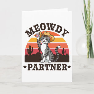 Cartão Parceiro Meowdy Ocidental Gato Divertido Meowdy Vi