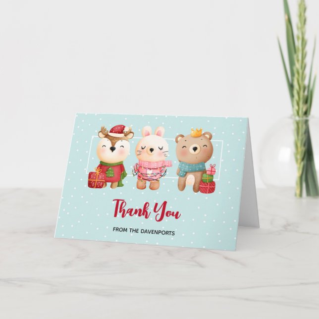 Cartão Parceiros de Natal - Urso de Rena e Coelho Obrigad (Frente)