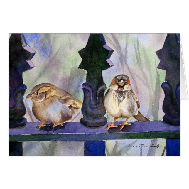 Cartão Pardais na cerca (Frente horizontal)