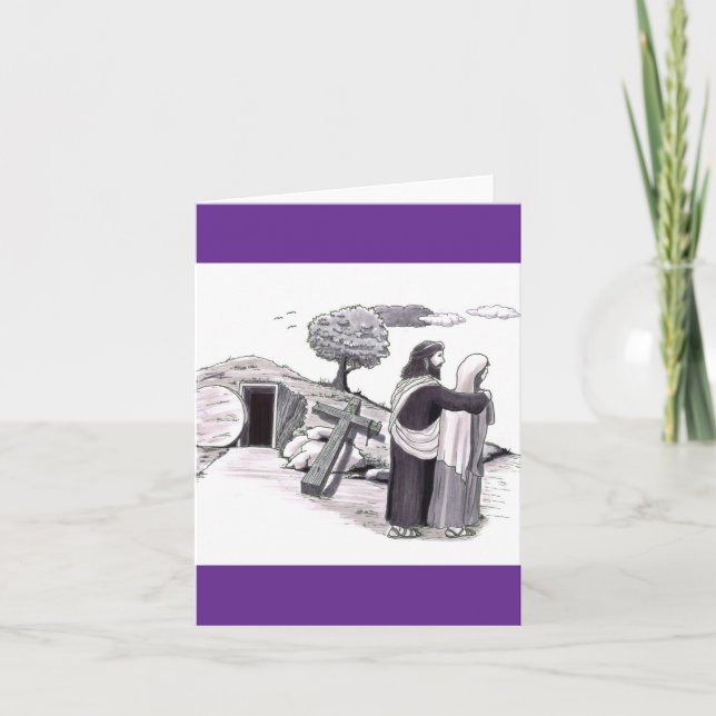 Cartão Parents Walking Past Tomb Where Son is and Crucifi (Frente)