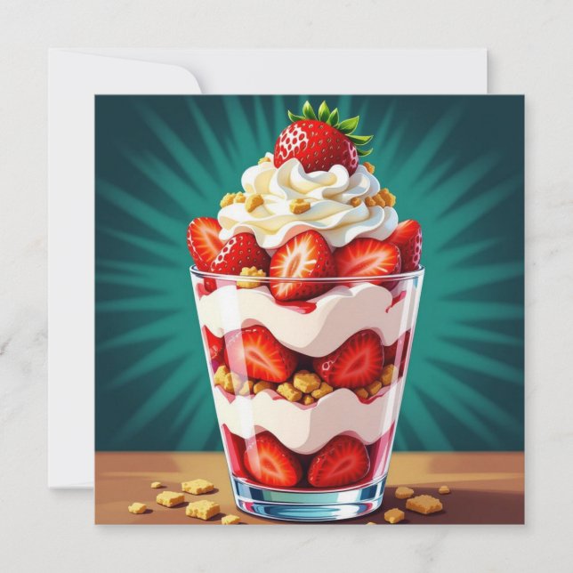 Cartão Parfait de Morango, Granola e Creme Chantilly (Frente)