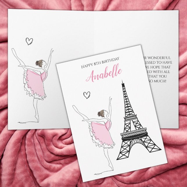 Cartão Paris Ballerina, Eiffel Tower Pink Balé Aniversári (Criador carregado)