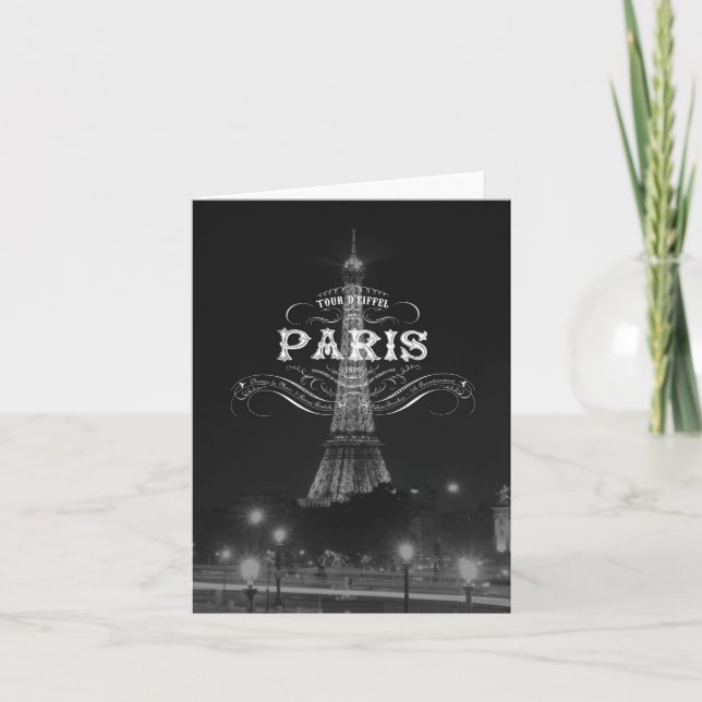 Cartão Paris Black and White Travel Notecard Eiffel Tower (Frente)