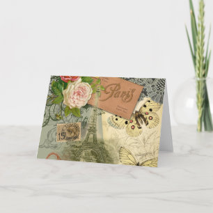 Cartão Paris França Antiga Colagem de Trabalho de arte Ei